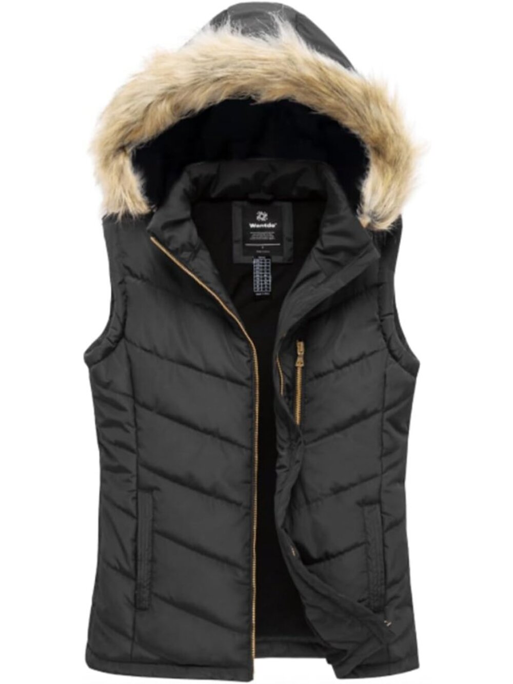 Cozy Women's Winter Puffer Vest with Removable Fur Hood - Warm & Stylish